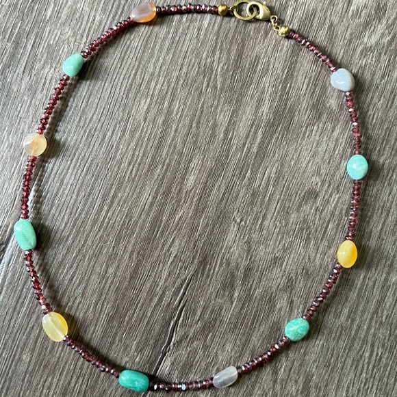Handmade gemstone layering necklace of garnet, Amazonite and Botswana agate. - Picture 12 of 16